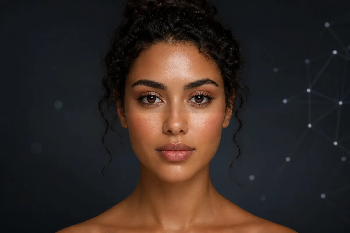 Editorial portrait illustrating facial thirds and face proportion balance