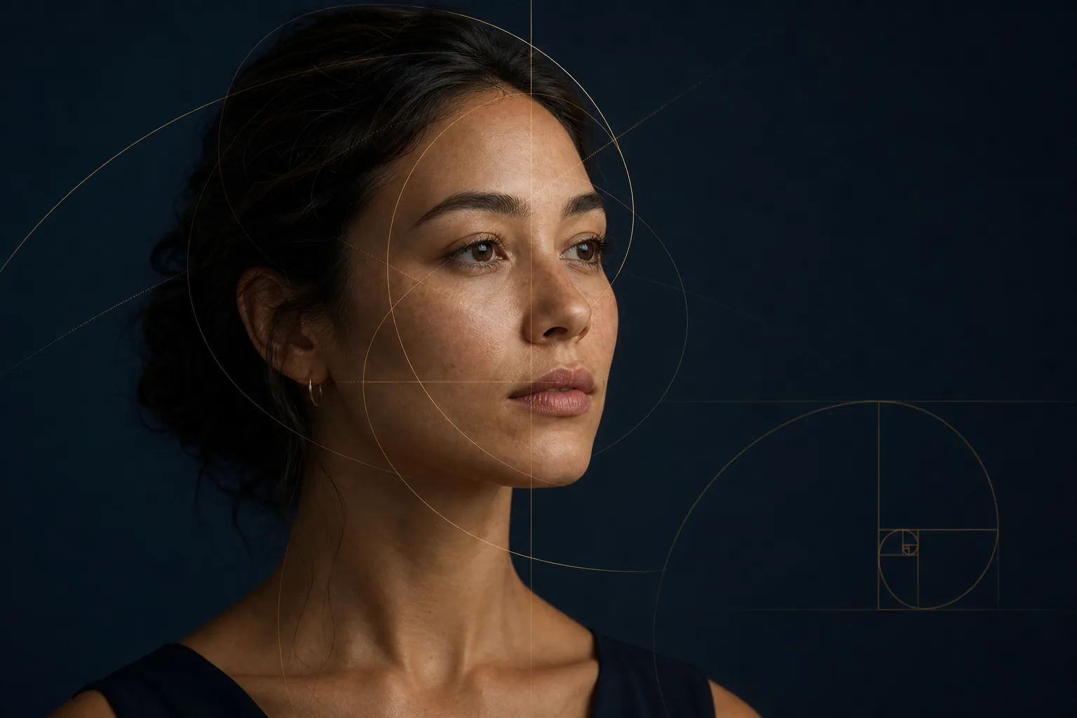 Adult portrait with subtle golden ratio geometry for a golden ratio face guide
